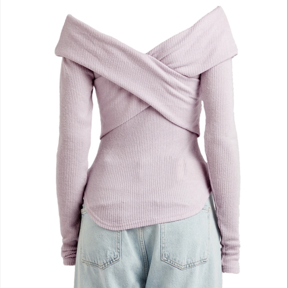 Free People frost lavender cross-over ribbed knit top Size S - Picture 4 of 8
